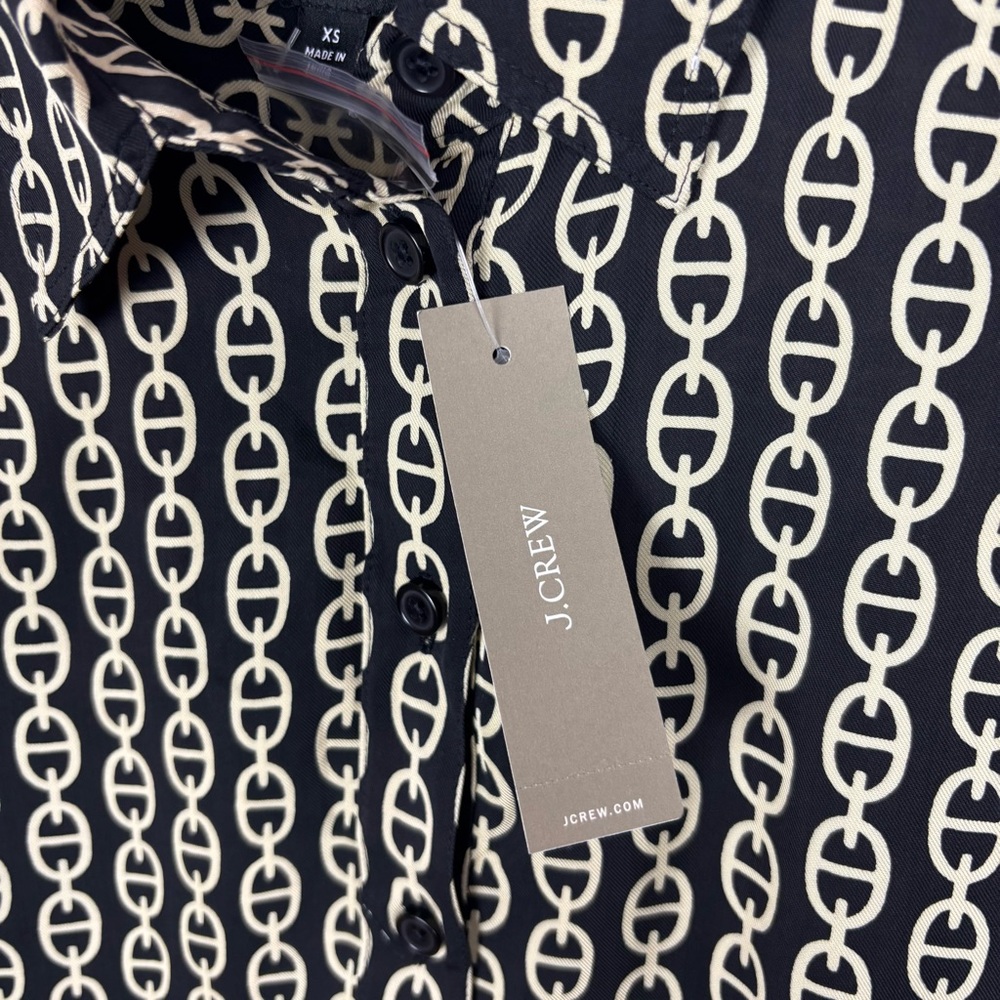 J.Crew Amelia popover shirt-dress in chain print Size XS Pockets Viscose Ruffle - Picture 7 of 11